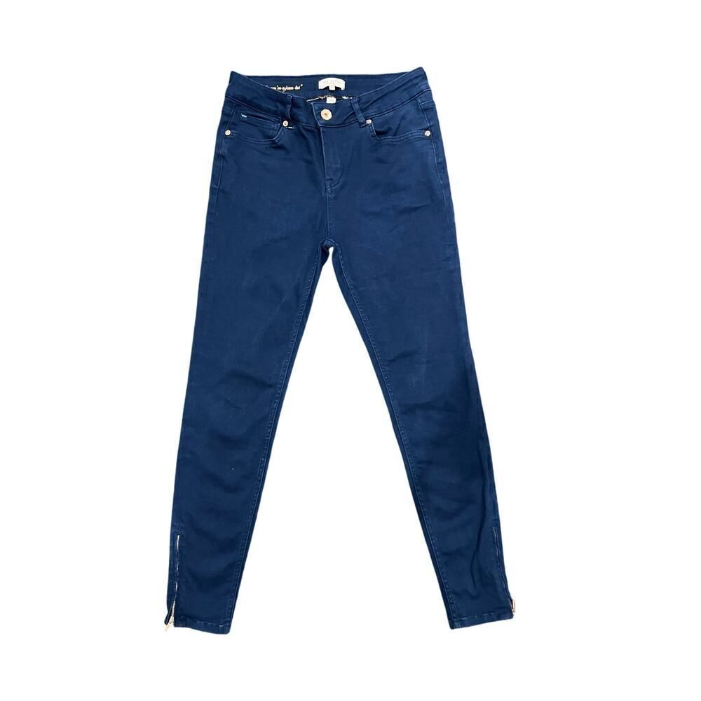 TED BAKER NAVY BLUE JEANS SIZE 30 ROSE GOLD ZIPPER ANKLES